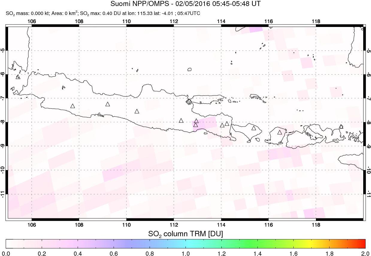 A sulfur dioxide image over Java, Indonesia on Feb 05, 2016.