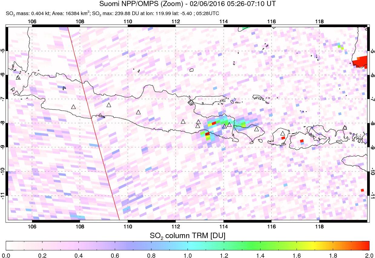 A sulfur dioxide image over Java, Indonesia on Feb 06, 2016.
