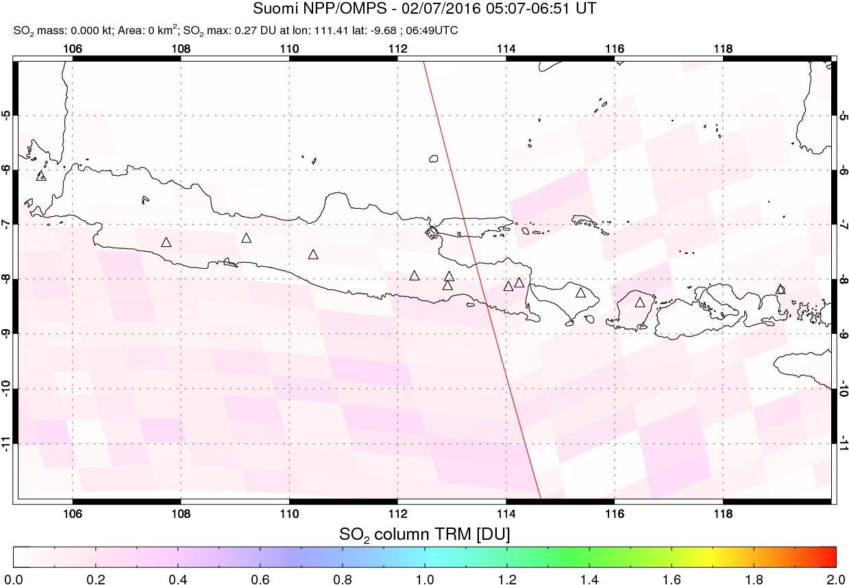 A sulfur dioxide image over Java, Indonesia on Feb 07, 2016.