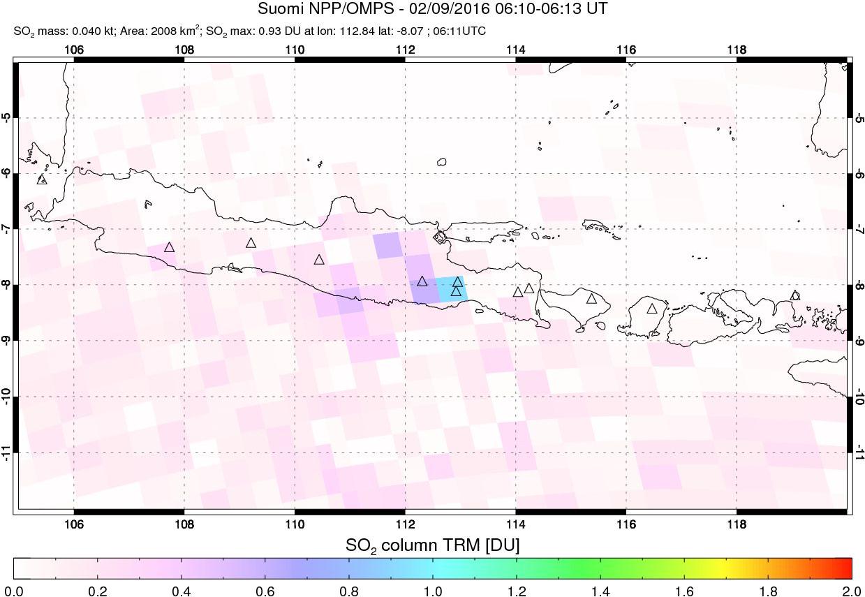 A sulfur dioxide image over Java, Indonesia on Feb 09, 2016.