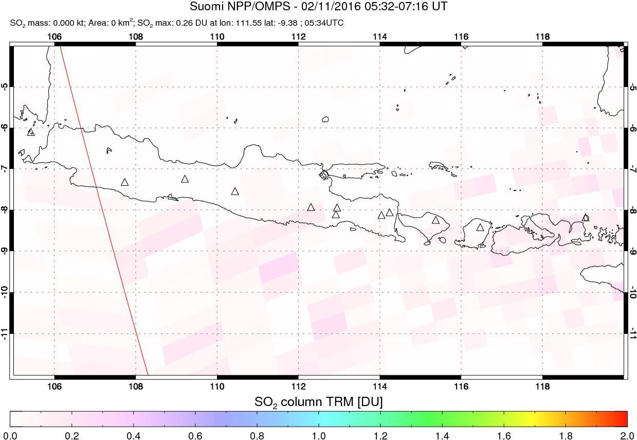 A sulfur dioxide image over Java, Indonesia on Feb 11, 2016.