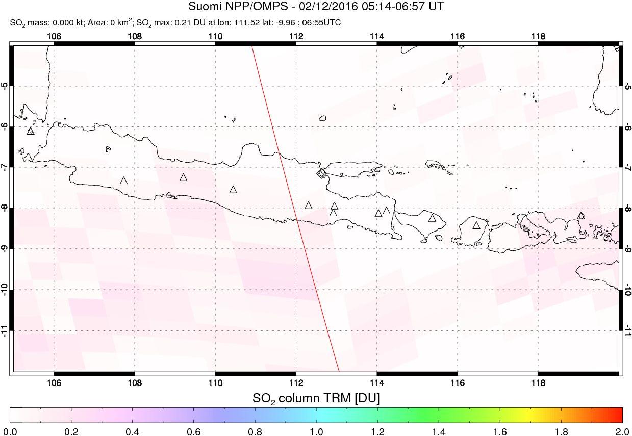 A sulfur dioxide image over Java, Indonesia on Feb 12, 2016.