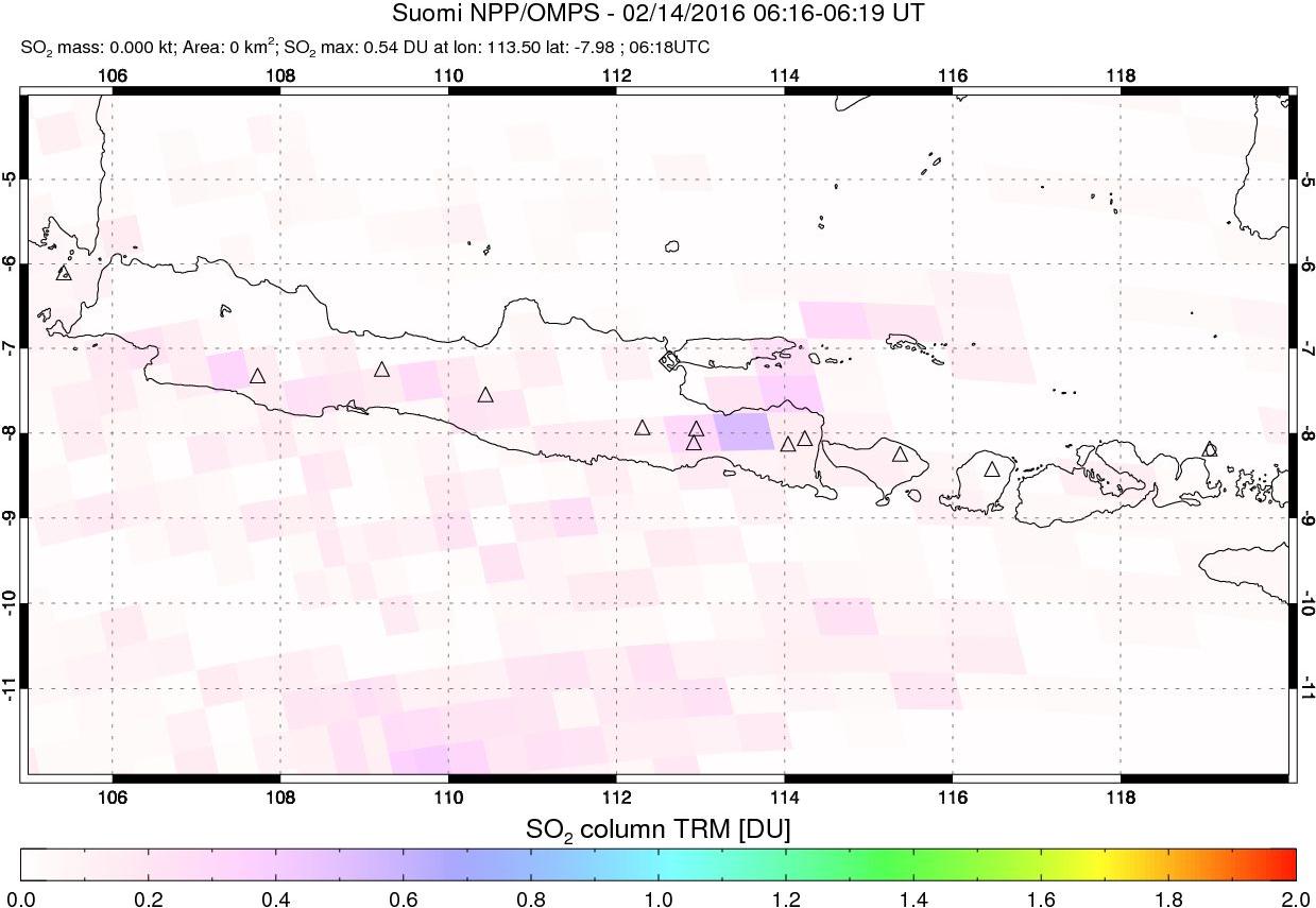 A sulfur dioxide image over Java, Indonesia on Feb 14, 2016.