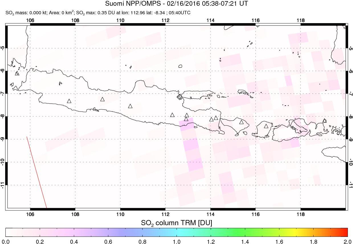 A sulfur dioxide image over Java, Indonesia on Feb 16, 2016.