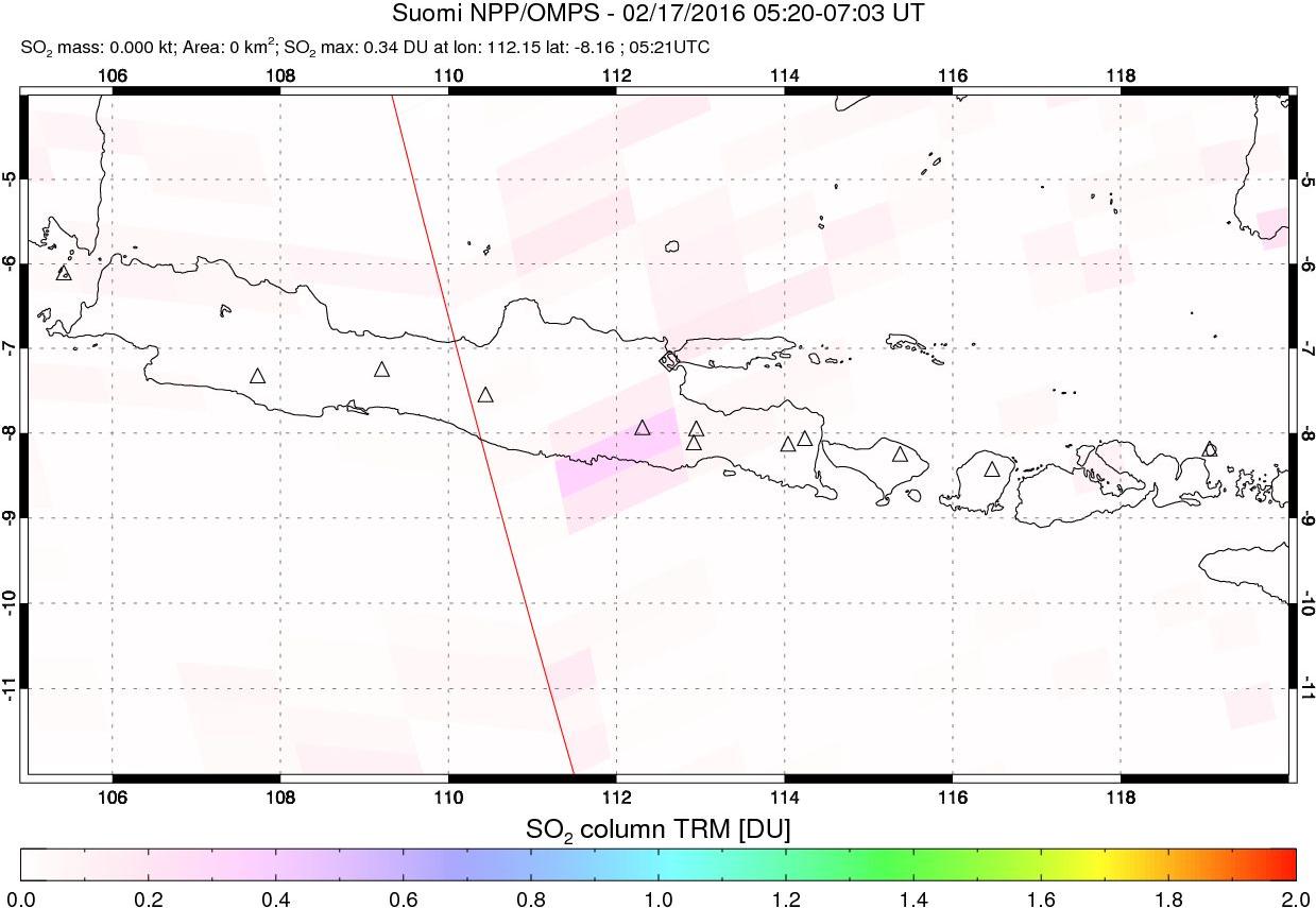 A sulfur dioxide image over Java, Indonesia on Feb 17, 2016.