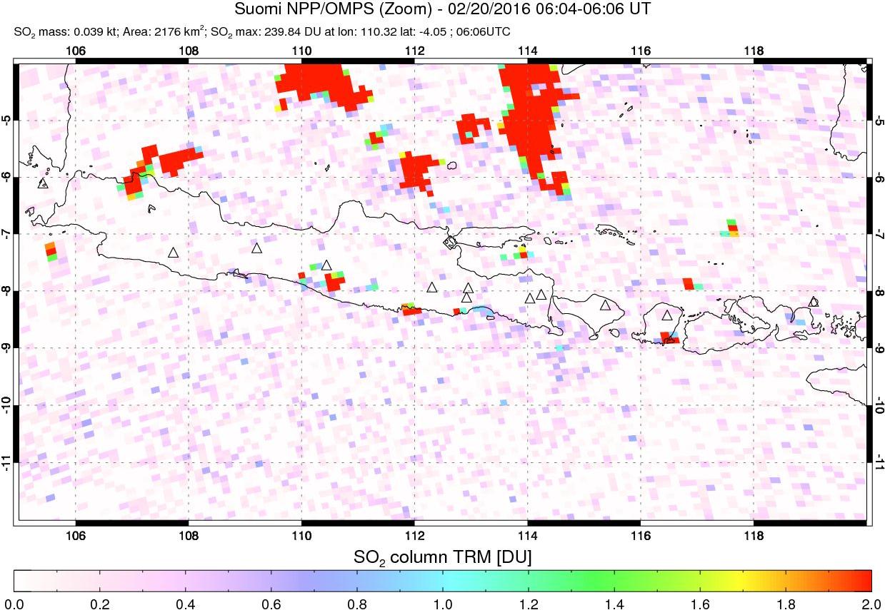 A sulfur dioxide image over Java, Indonesia on Feb 20, 2016.