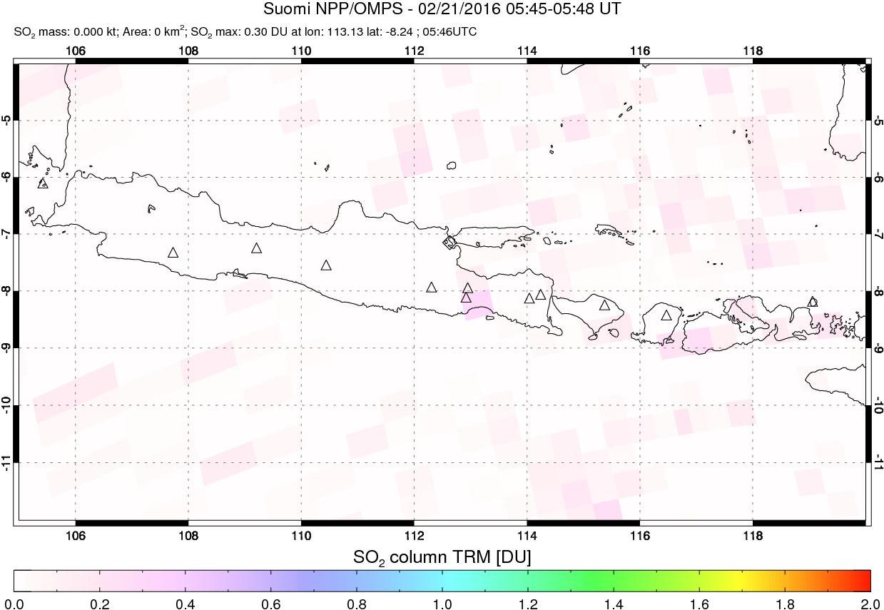 A sulfur dioxide image over Java, Indonesia on Feb 21, 2016.