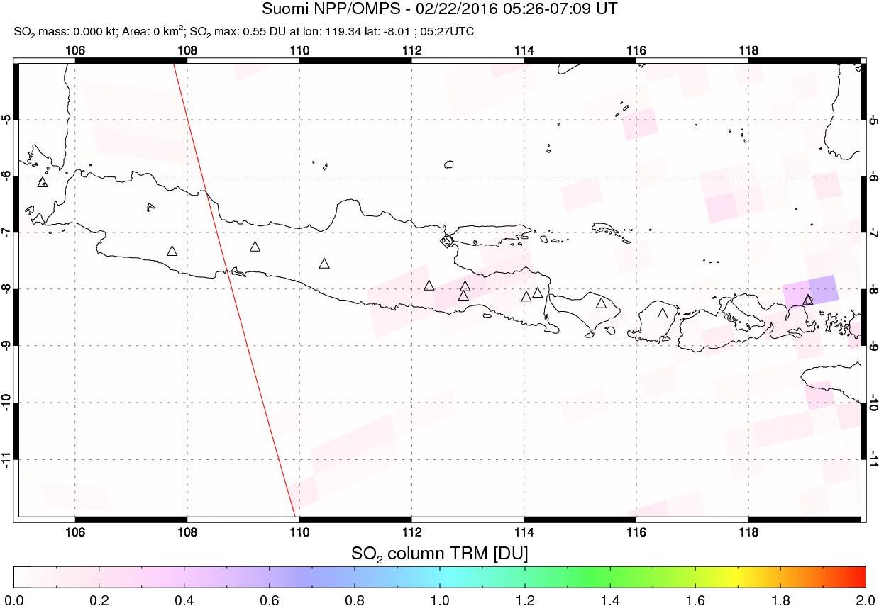 A sulfur dioxide image over Java, Indonesia on Feb 22, 2016.