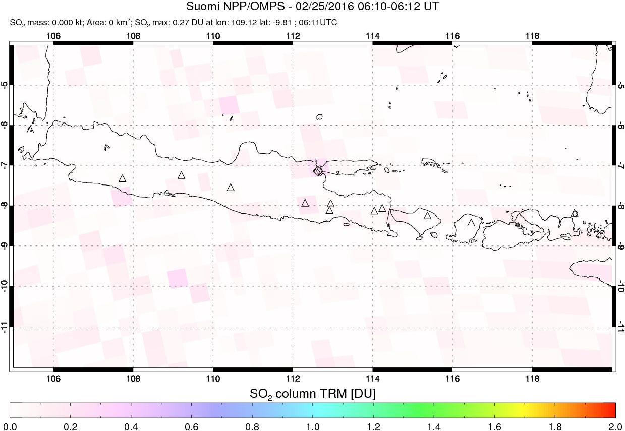 A sulfur dioxide image over Java, Indonesia on Feb 25, 2016.