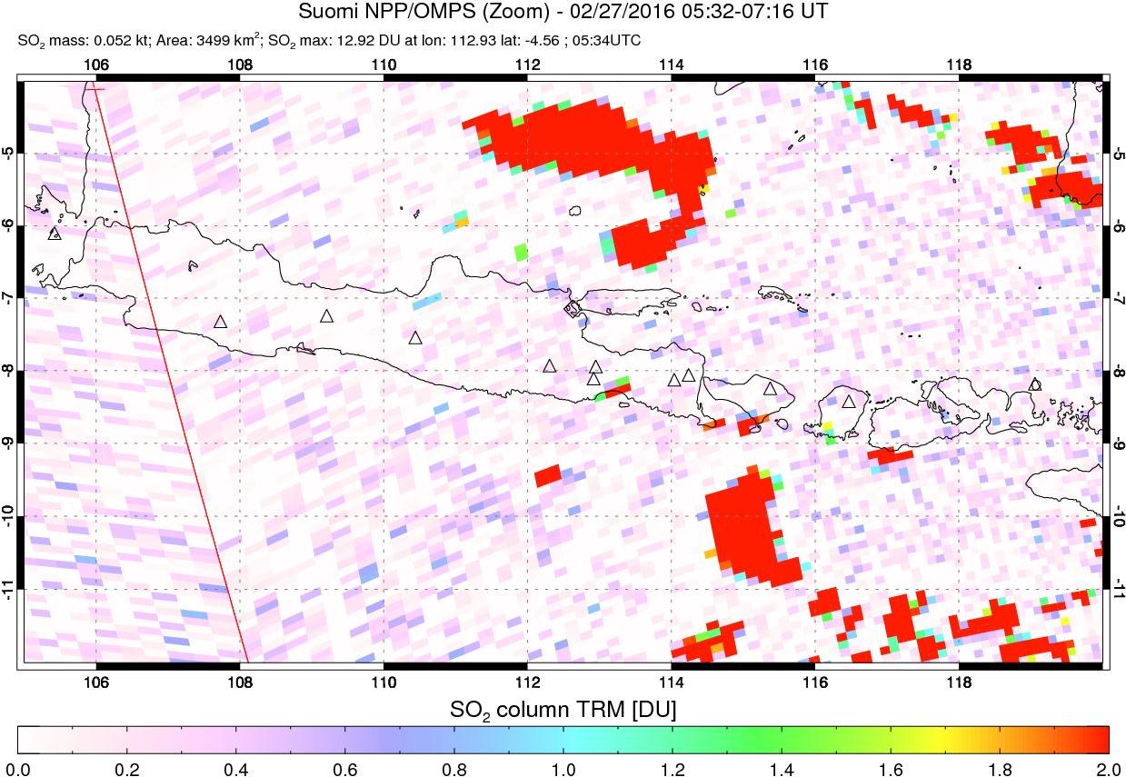 A sulfur dioxide image over Java, Indonesia on Feb 27, 2016.