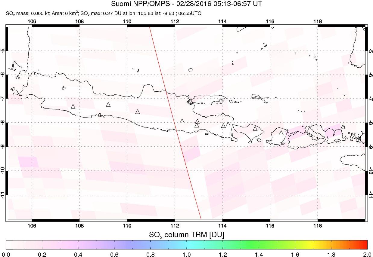 A sulfur dioxide image over Java, Indonesia on Feb 28, 2016.