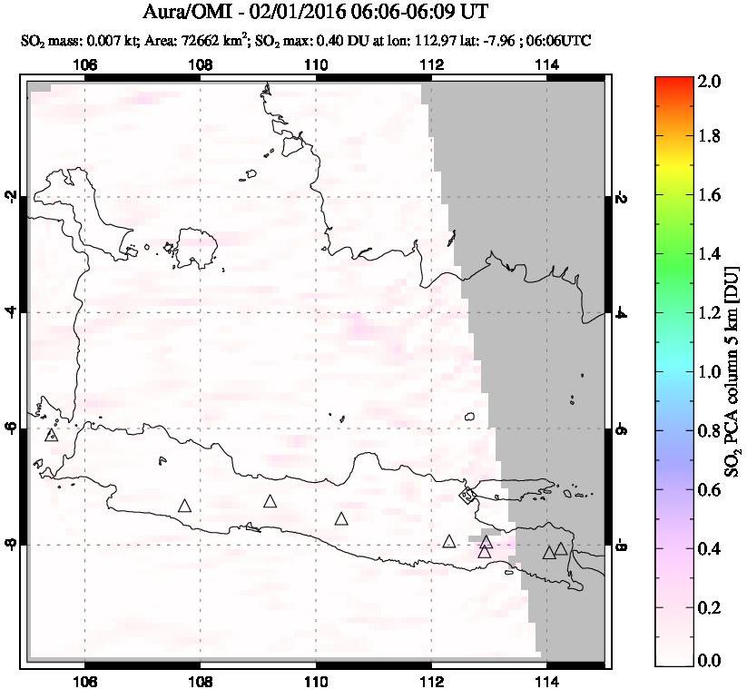 A sulfur dioxide image over Java, Indonesia on Feb 01, 2016.