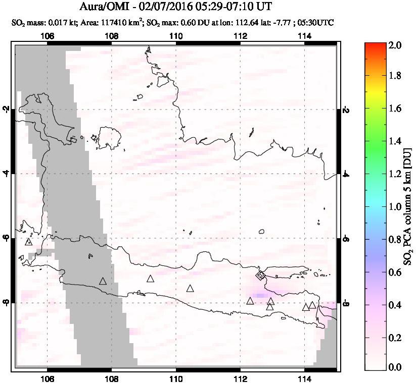 A sulfur dioxide image over Java, Indonesia on Feb 07, 2016.