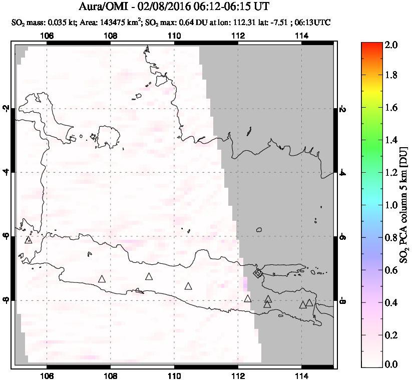 A sulfur dioxide image over Java, Indonesia on Feb 08, 2016.