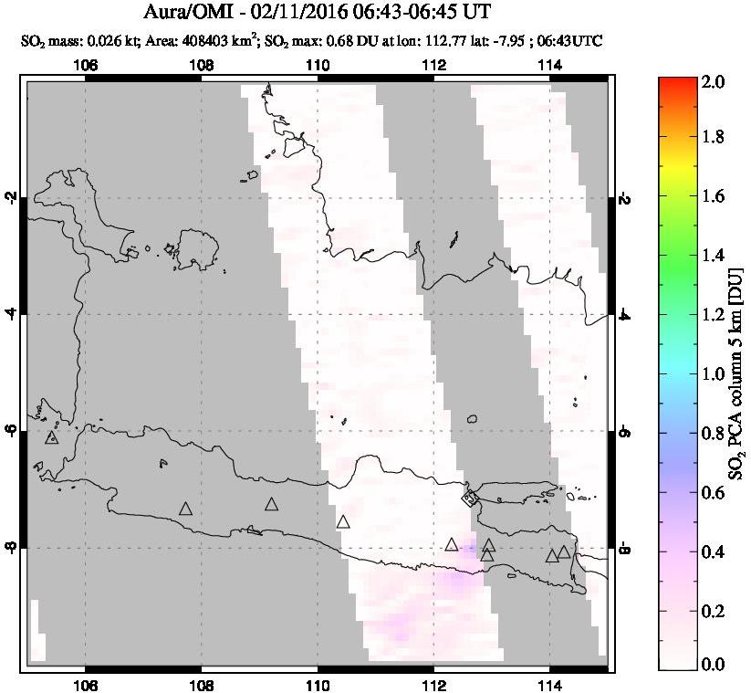 A sulfur dioxide image over Java, Indonesia on Feb 11, 2016.