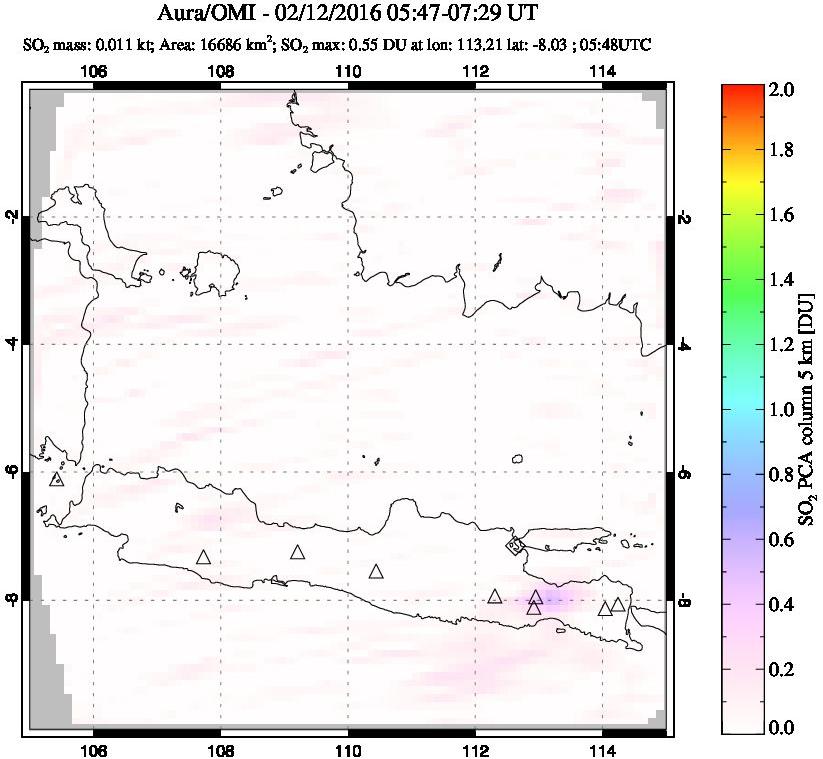 A sulfur dioxide image over Java, Indonesia on Feb 12, 2016.