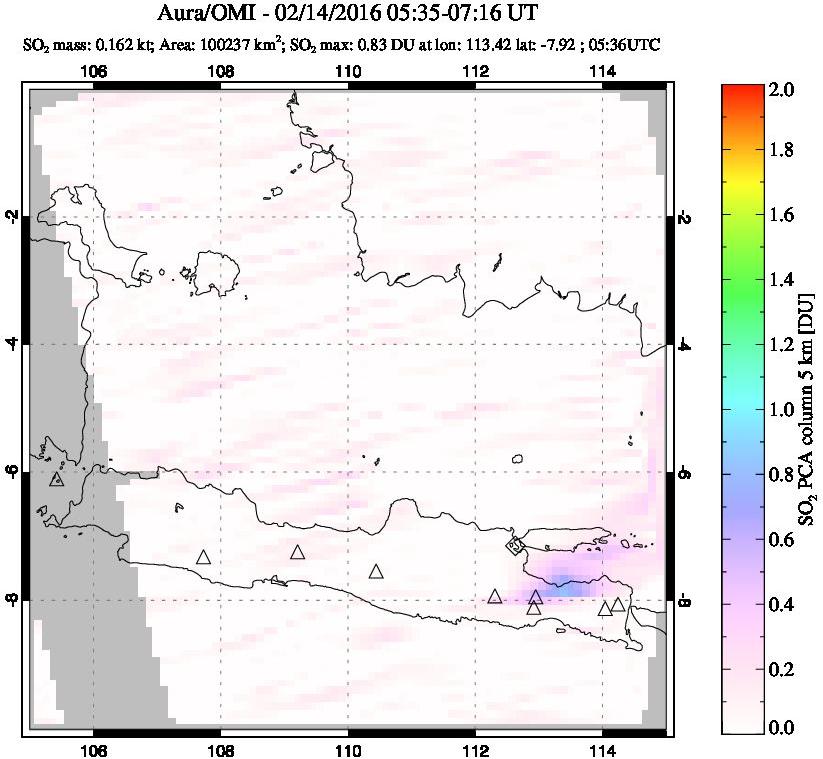 A sulfur dioxide image over Java, Indonesia on Feb 14, 2016.