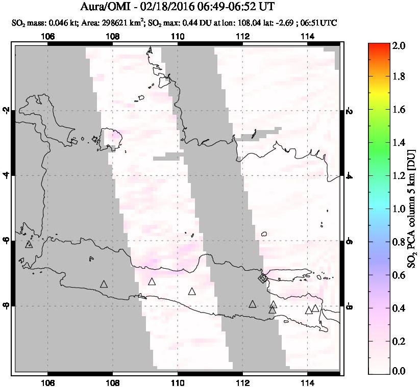 A sulfur dioxide image over Java, Indonesia on Feb 18, 2016.