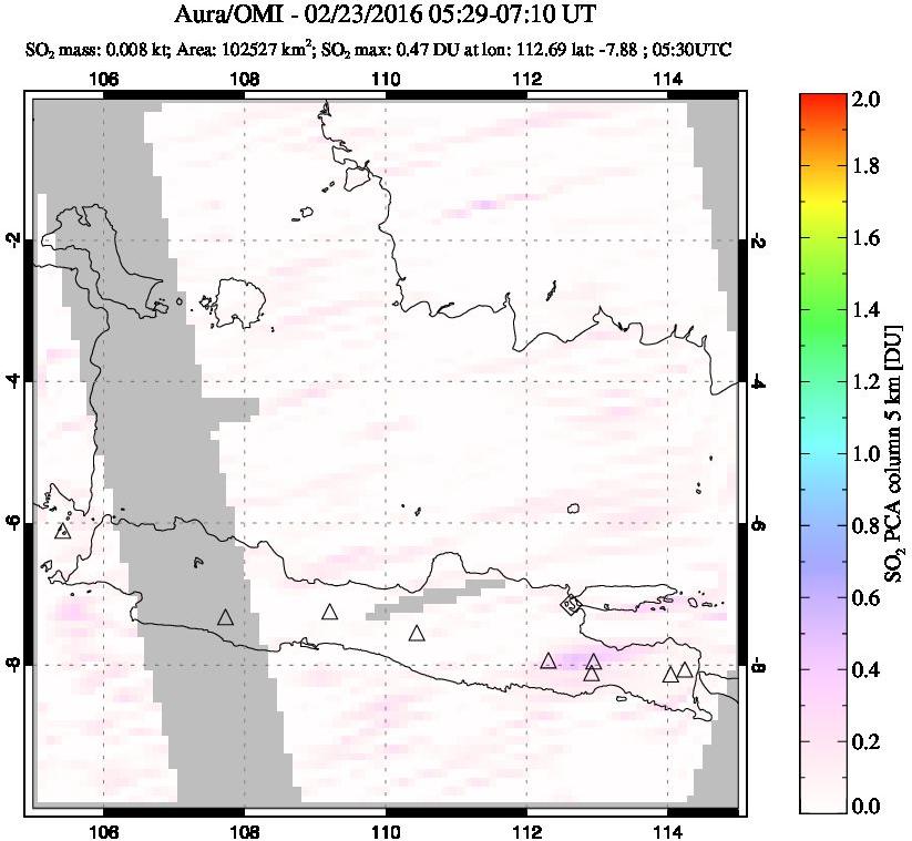 A sulfur dioxide image over Java, Indonesia on Feb 23, 2016.
