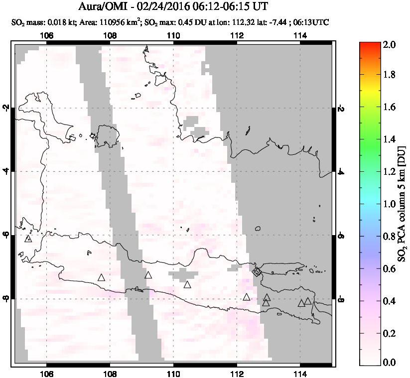 A sulfur dioxide image over Java, Indonesia on Feb 24, 2016.