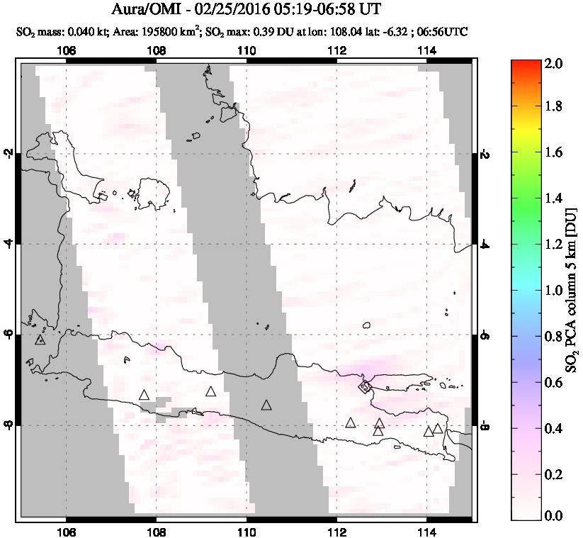 A sulfur dioxide image over Java, Indonesia on Feb 25, 2016.