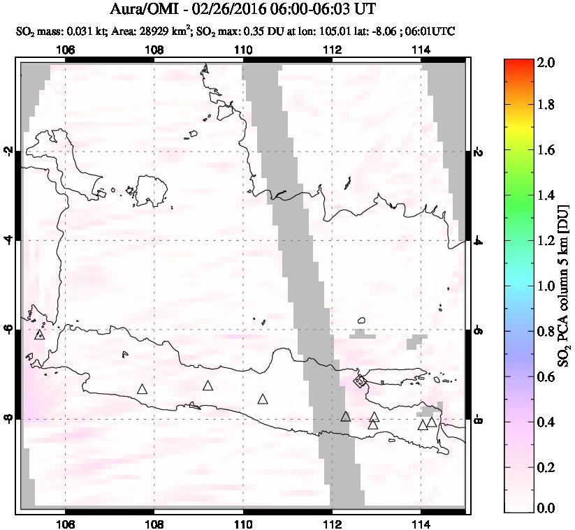 A sulfur dioxide image over Java, Indonesia on Feb 26, 2016.