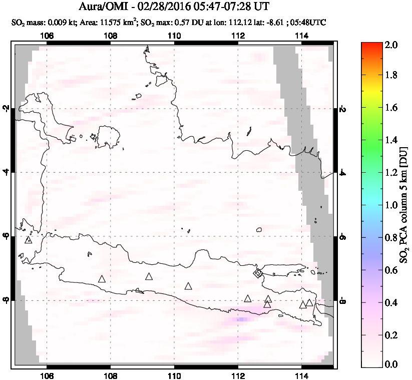 A sulfur dioxide image over Java, Indonesia on Feb 28, 2016.