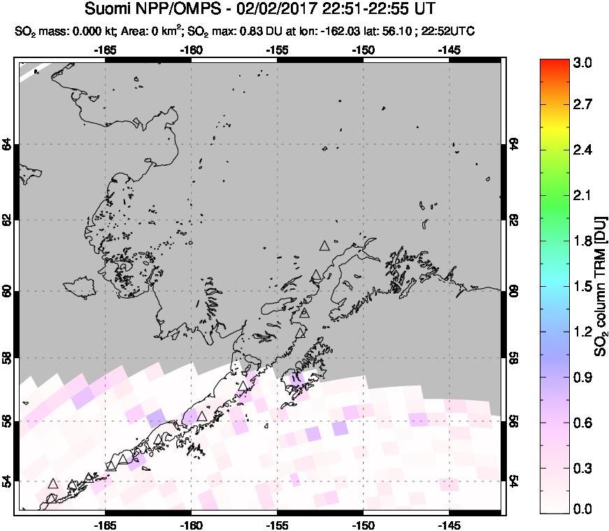 A sulfur dioxide image over Alaska, USA on Feb 02, 2017.
