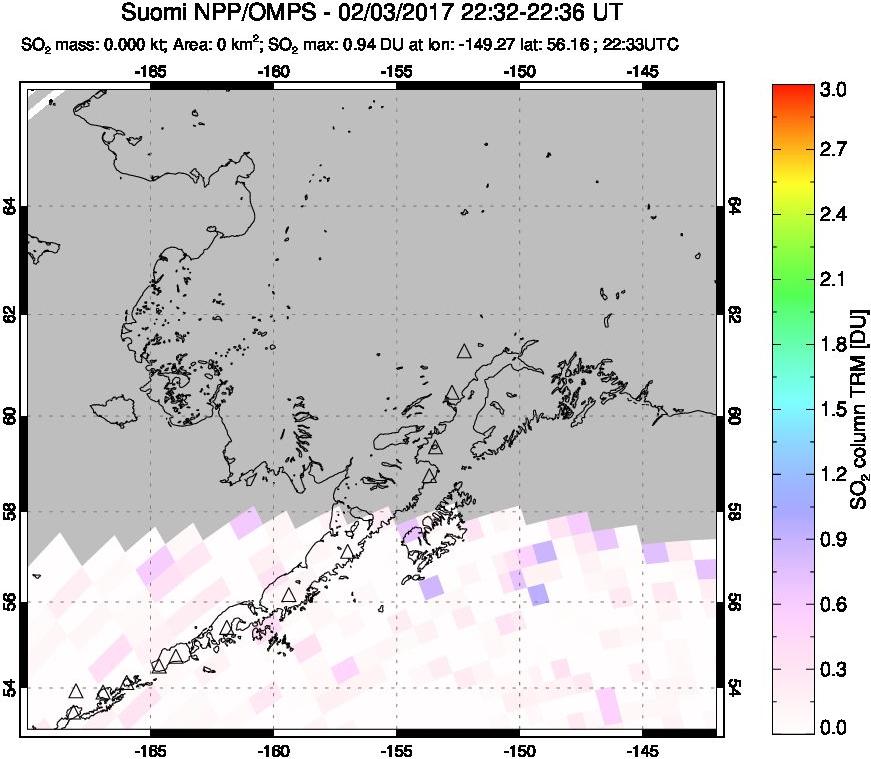 A sulfur dioxide image over Alaska, USA on Feb 03, 2017.
