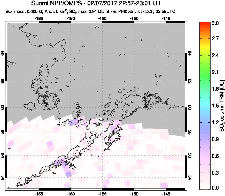 A sulfur dioxide image over Alaska, USA on Feb 07, 2017.