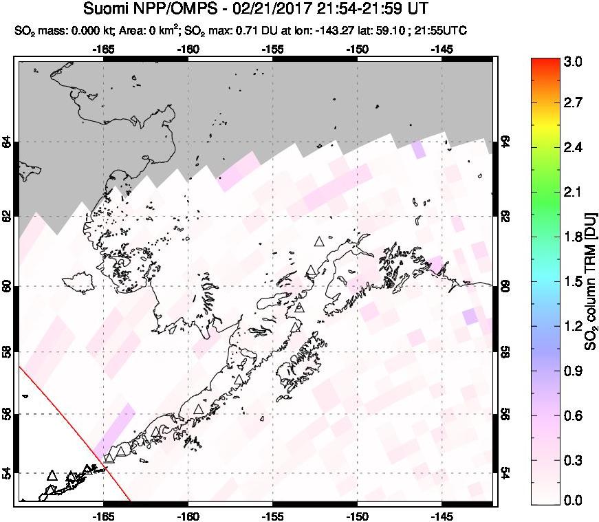 A sulfur dioxide image over Alaska, USA on Feb 21, 2017.