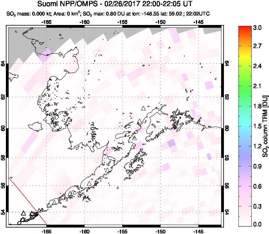 A sulfur dioxide image over Alaska, USA on Feb 26, 2017.