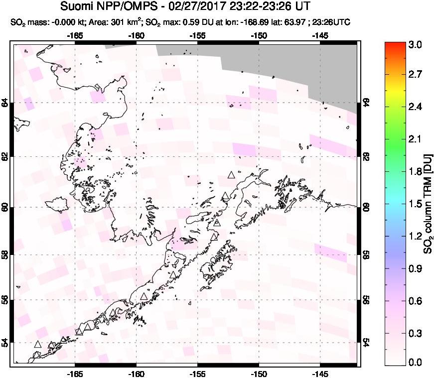 A sulfur dioxide image over Alaska, USA on Feb 27, 2017.