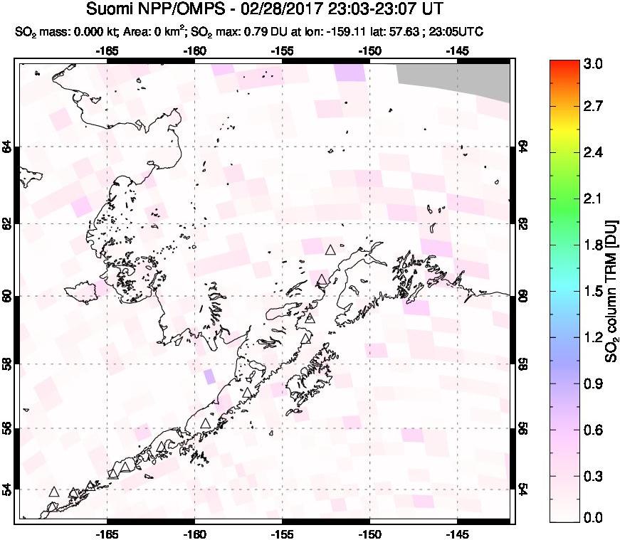 A sulfur dioxide image over Alaska, USA on Feb 28, 2017.