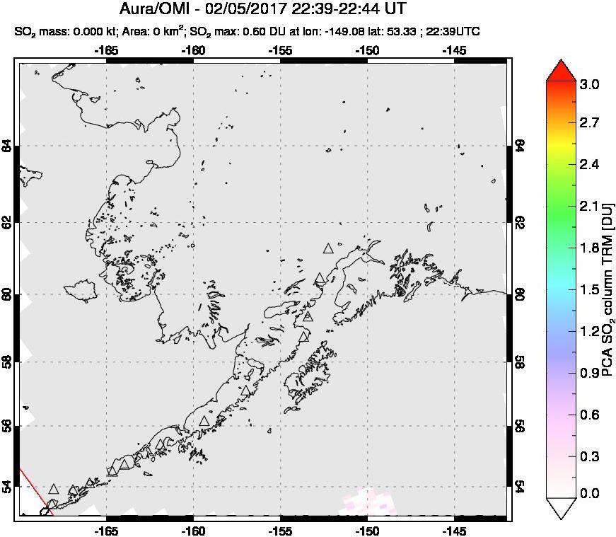 A sulfur dioxide image over Alaska, USA on Feb 05, 2017.
