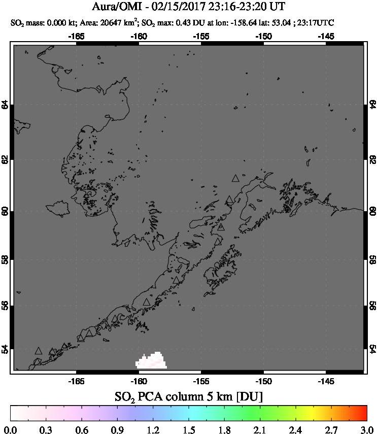 A sulfur dioxide image over Alaska, USA on Feb 15, 2017.