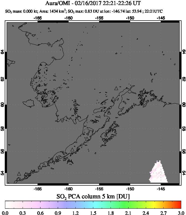 A sulfur dioxide image over Alaska, USA on Feb 16, 2017.