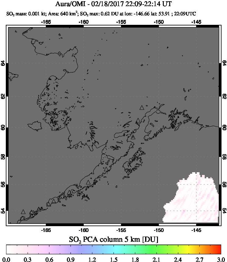A sulfur dioxide image over Alaska, USA on Feb 18, 2017.