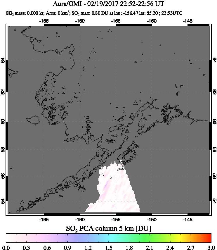 A sulfur dioxide image over Alaska, USA on Feb 19, 2017.