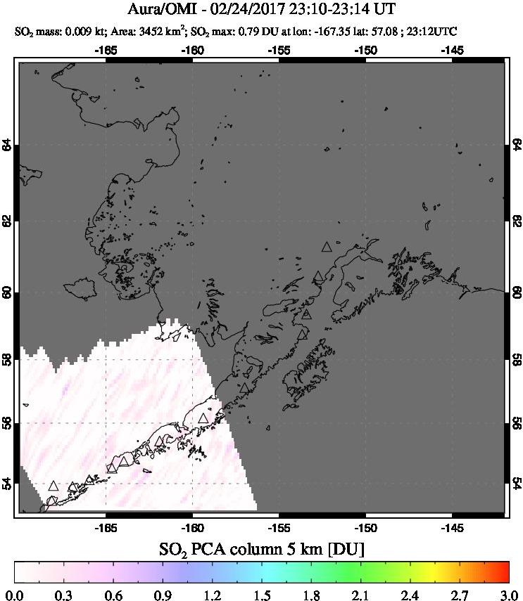 A sulfur dioxide image over Alaska, USA on Feb 24, 2017.