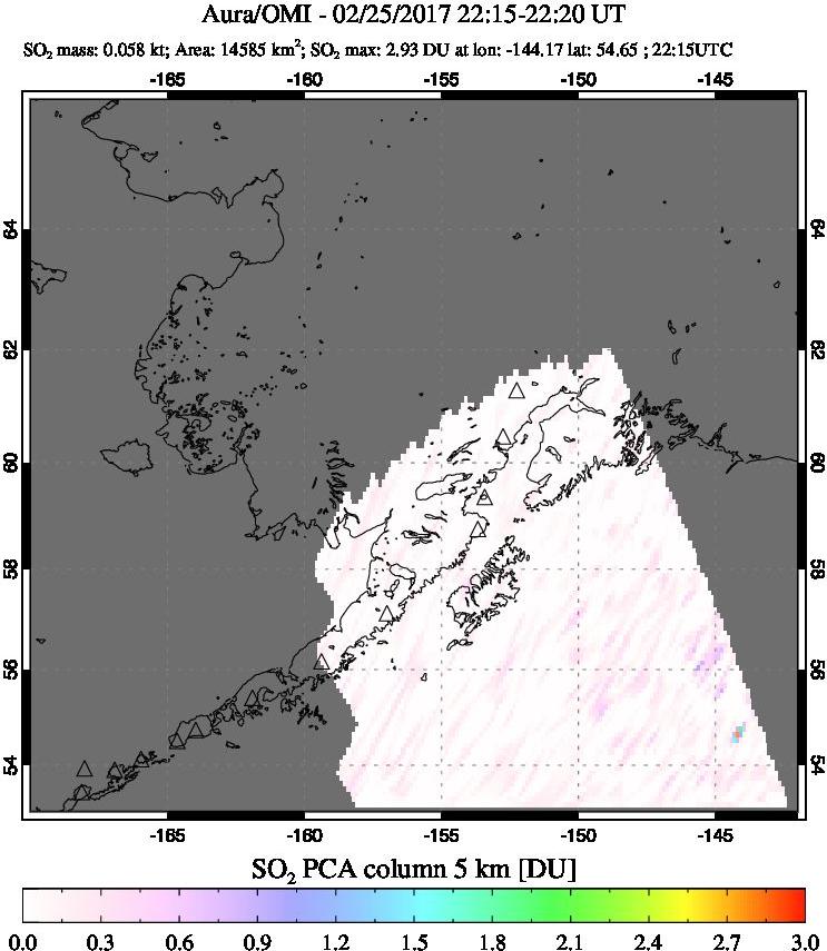 A sulfur dioxide image over Alaska, USA on Feb 25, 2017.
