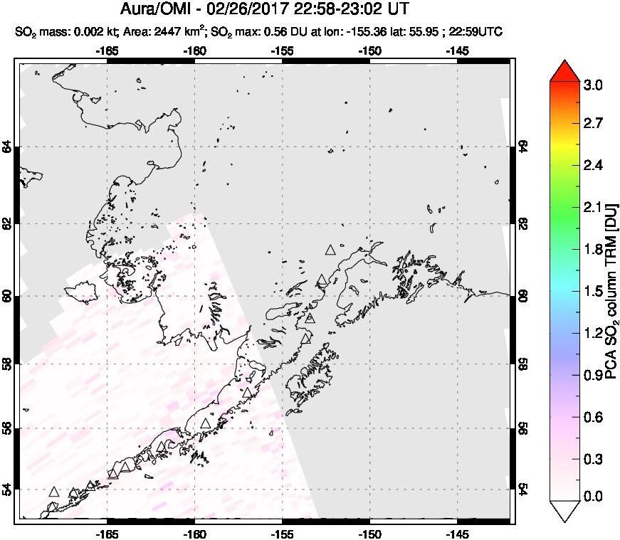 A sulfur dioxide image over Alaska, USA on Feb 26, 2017.