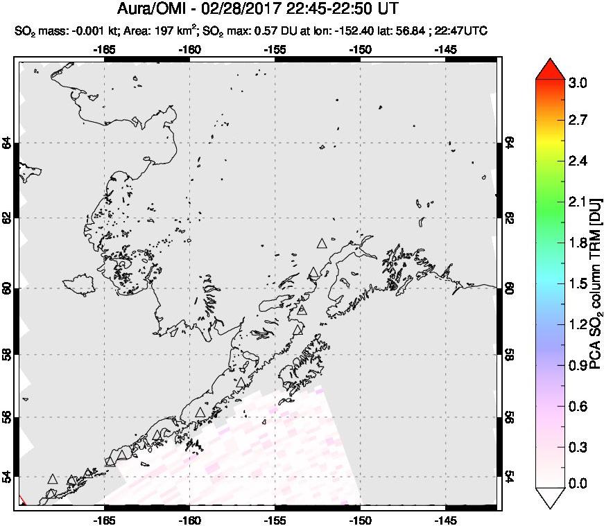 A sulfur dioxide image over Alaska, USA on Feb 28, 2017.
