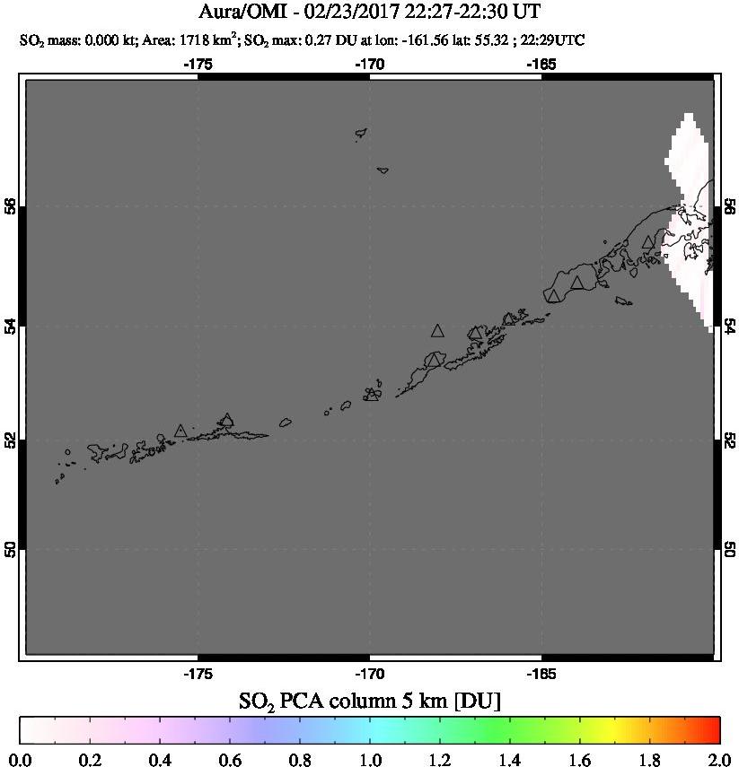A sulfur dioxide image over Aleutian Islands, Alaska, USA on Feb 23, 2017.