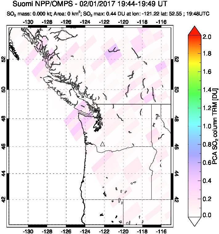 A sulfur dioxide image over Cascade Range, USA on Feb 01, 2017.
