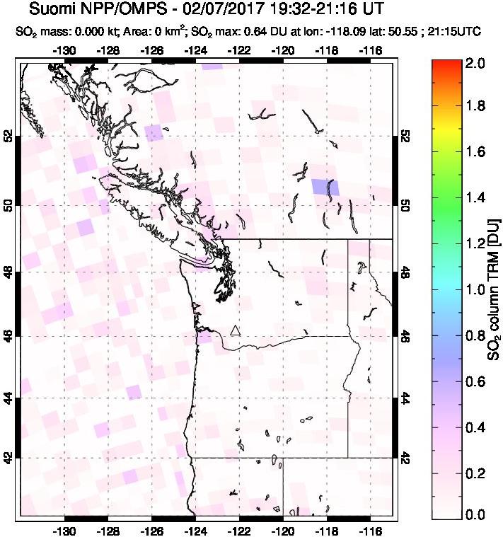 A sulfur dioxide image over Cascade Range, USA on Feb 07, 2017.