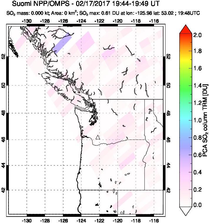A sulfur dioxide image over Cascade Range, USA on Feb 17, 2017.