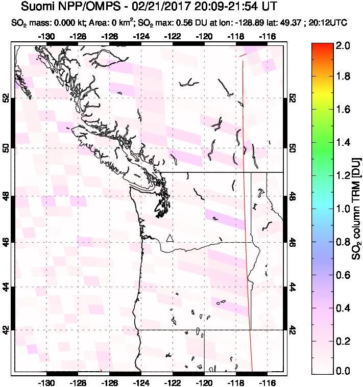 A sulfur dioxide image over Cascade Range, USA on Feb 21, 2017.