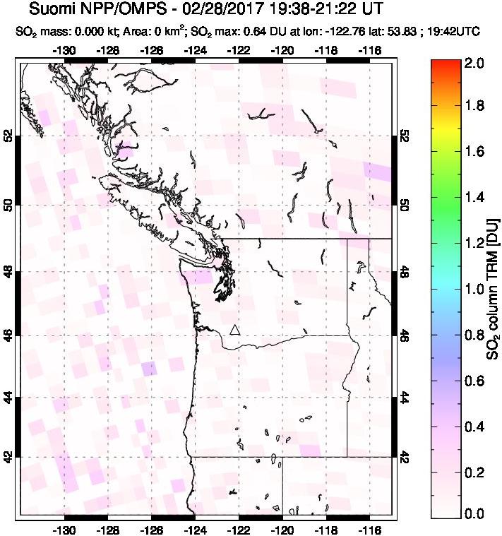A sulfur dioxide image over Cascade Range, USA on Feb 28, 2017.