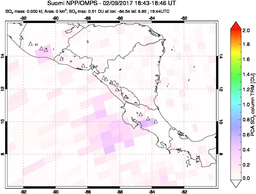 A sulfur dioxide image over Central America on Feb 09, 2017.
